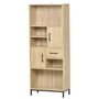 Voir la diapositive 1 : HOMCOM Biblliothèque 2 étagères 3 niches 2 placards + tiroir panneaux particules MDF chêne clair motif graphique métal noir