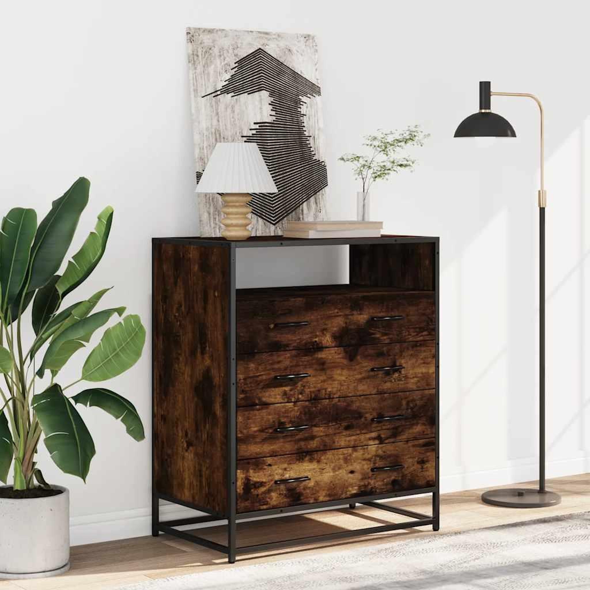Voir la diapositive 3 : VIDAXL Commode chene fume 70x41x83,5 cm bois d'ingenierie