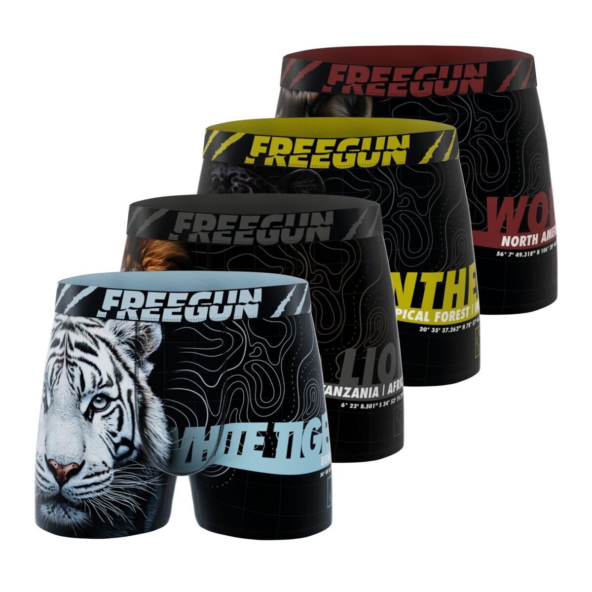 FREEGUN Lot de 4 boxers enfant Wild Life