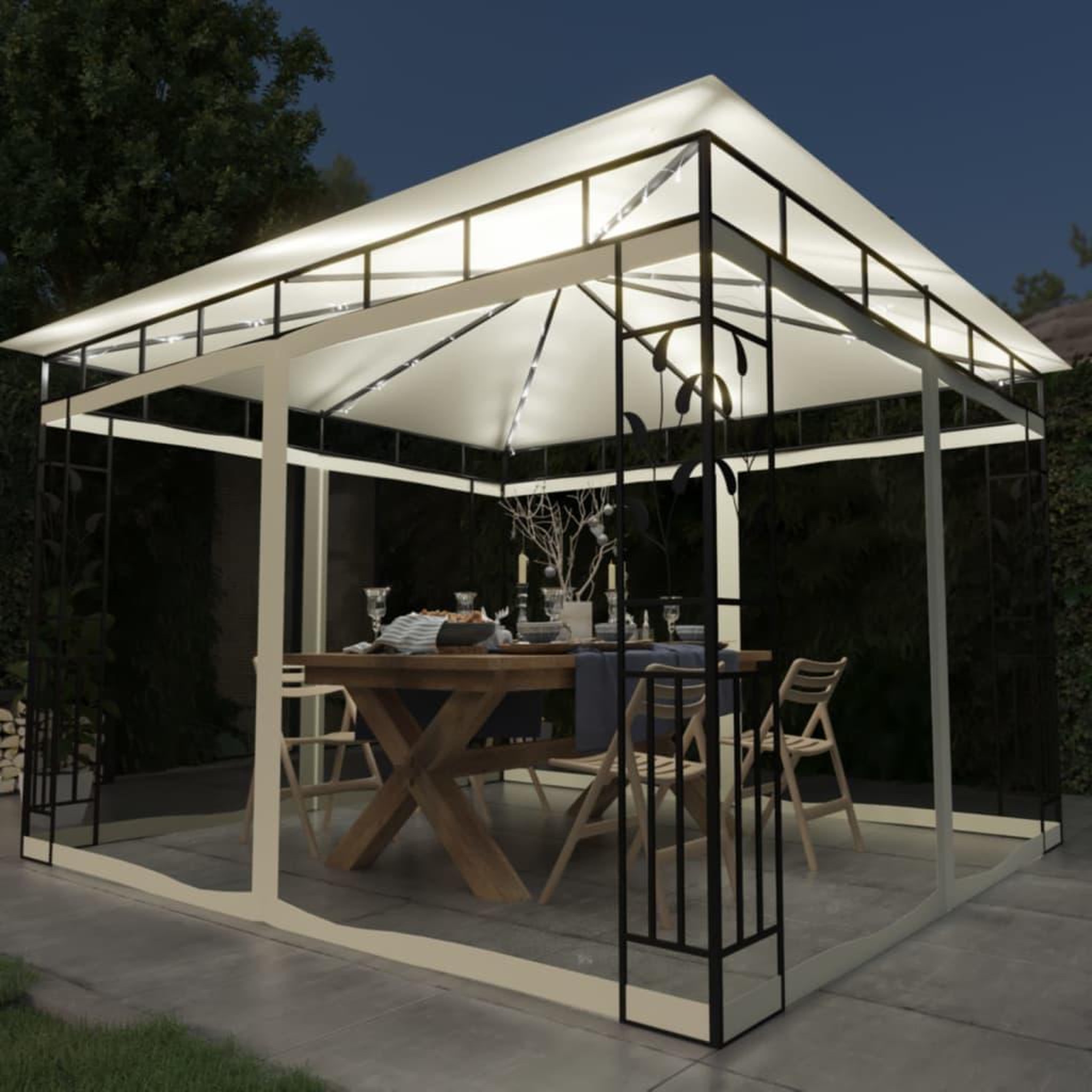 VIDAXL Tonnelle avec moustiquaire et lumieres LED 3x3x2,73 m Creme