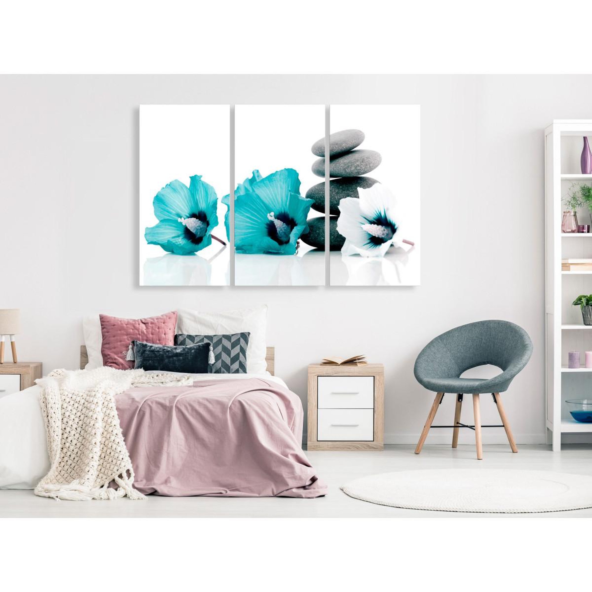 Voir la diapositive 2 : Paris Prix Tableau imprimé 3 panneaux  calm mallow turquoise