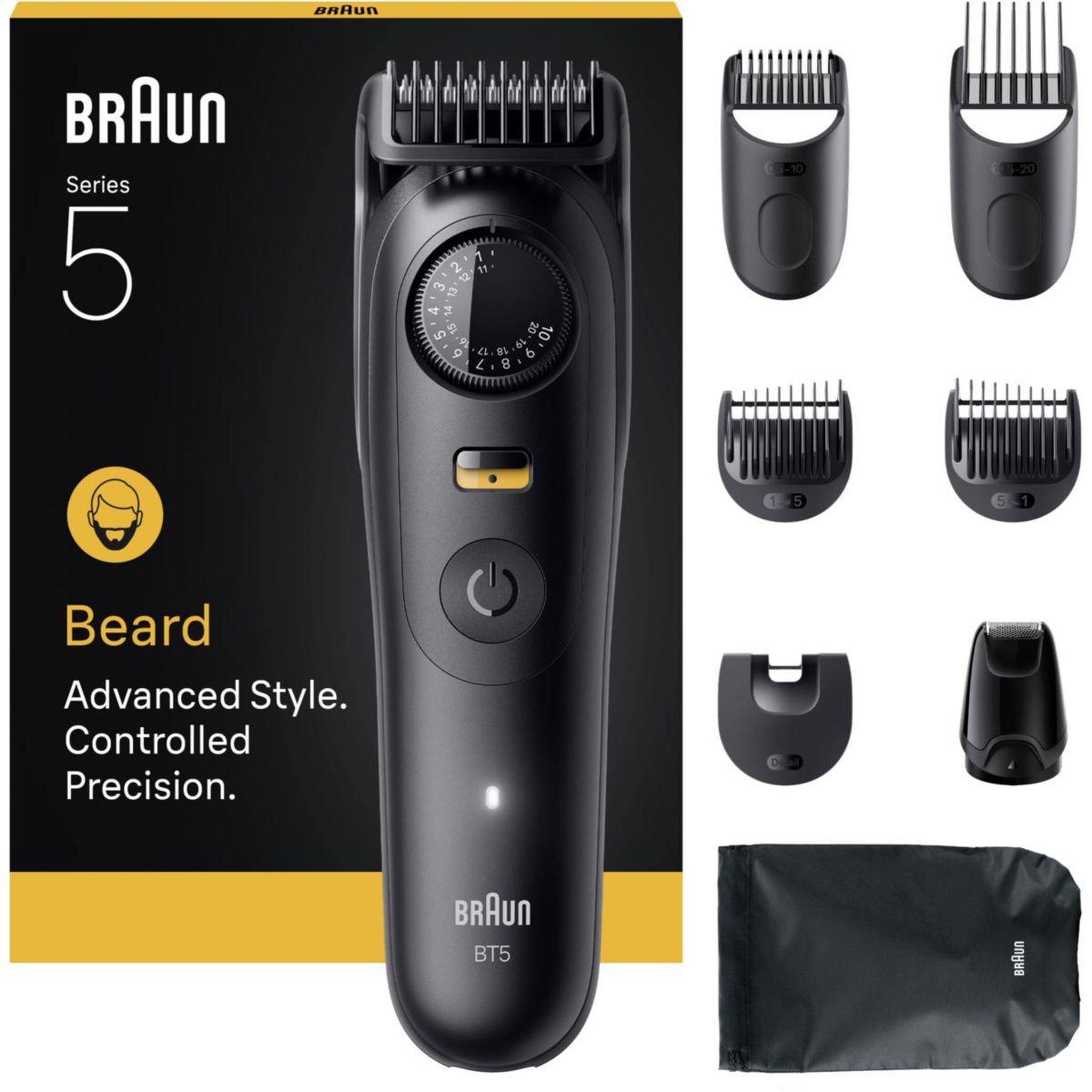 BRAUN Tondeuse multi usages bt5560, molette réglable, 40 hauteurs de coupe, précision 0,5 mm, autonomie 120 mn