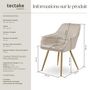 Voir la diapositive 6 : tectake Chaise de salle à manger en velours matelassé et rembourré taupe/or Lot de 2