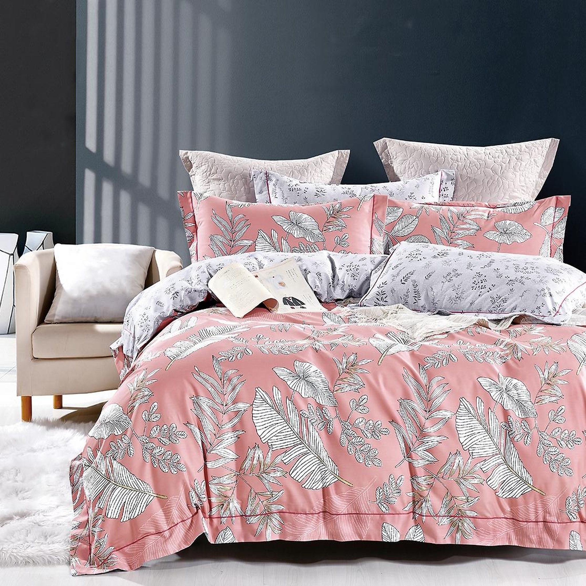Home collection Parure housse de couette en polycoton Naêva. Coloris disponibles : Rose