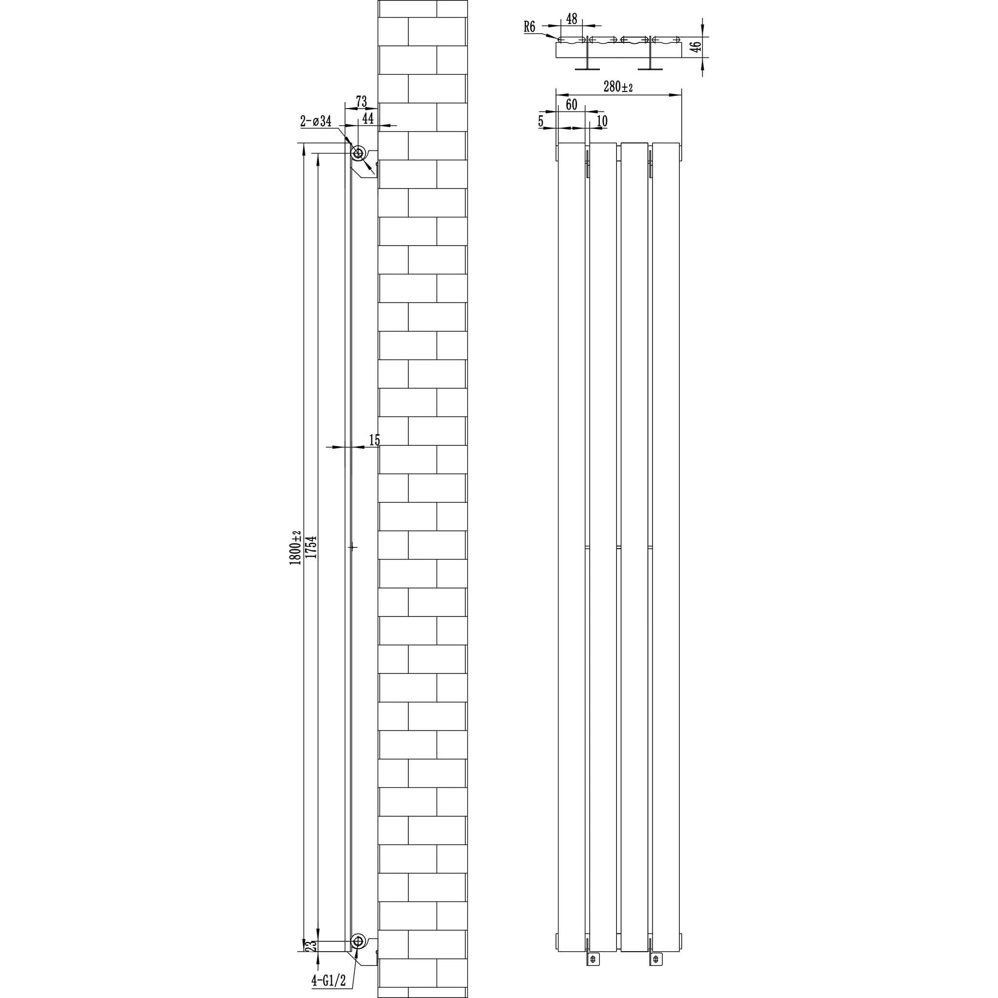 Voir la diapositive 5 : MONSTERSHOP Radiateur plat à 1 panneau - 1800 x 280 mm