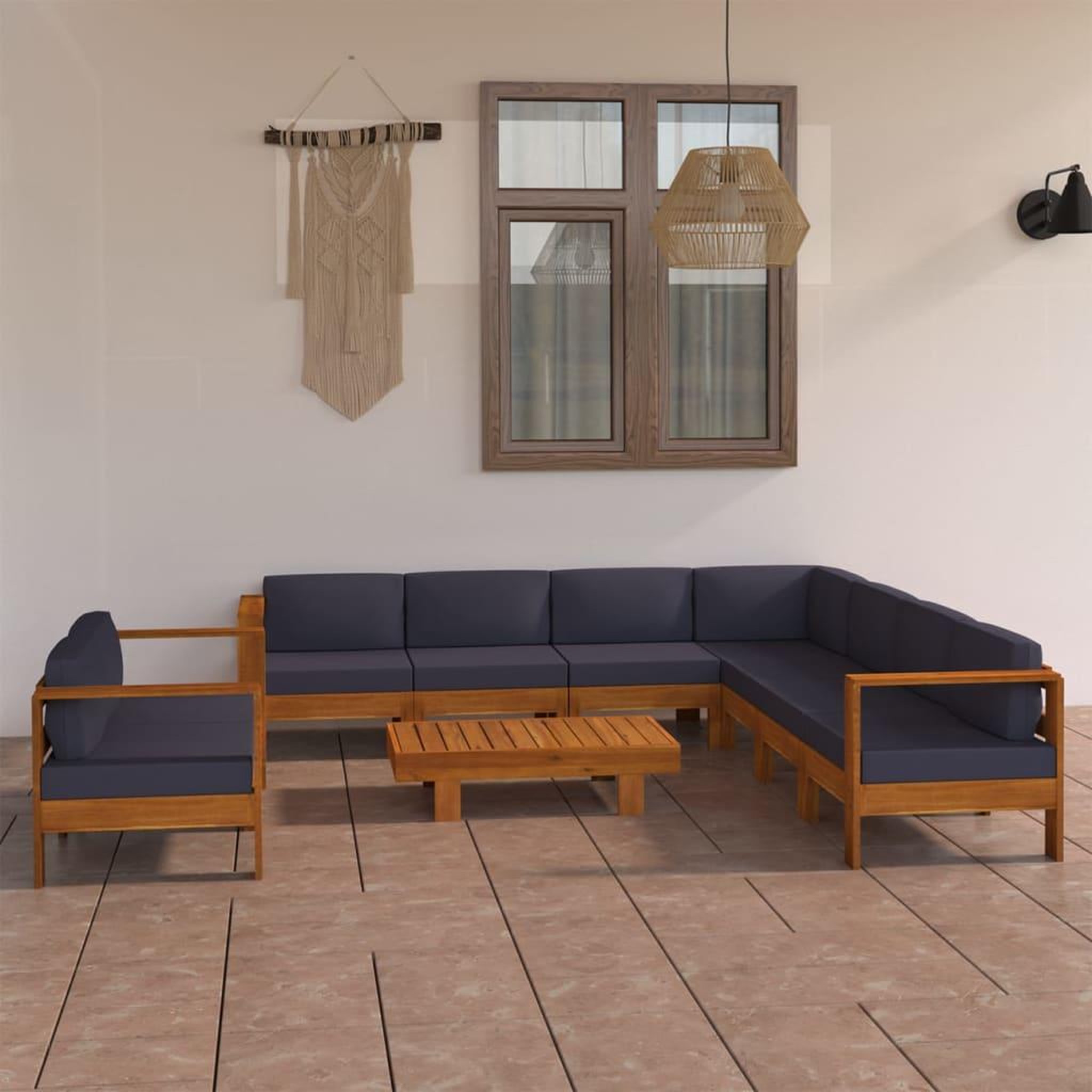 Voir la diapositive 1 : VIDAXL Salon de jardin 9 pcs avec coussins gris fonce Bois d'acacia