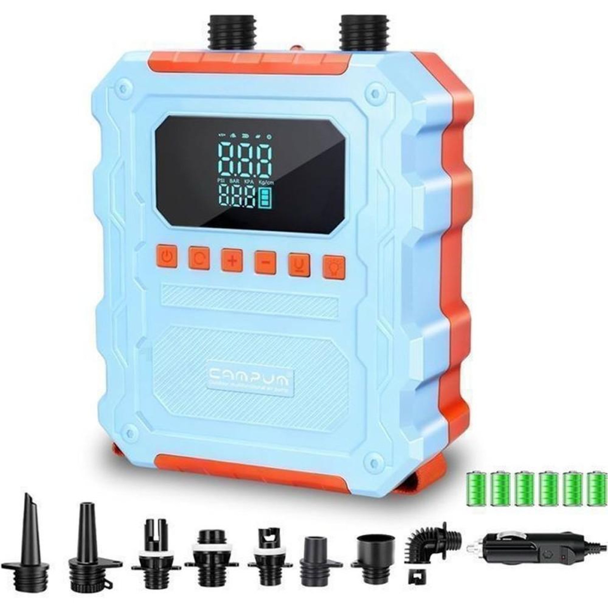 Pompe à air portable 60 PSI 12V/120W rechargeable Wild Stride, écran LED, arrêt automatique, fonction dégonflage rapide, 8 embouts