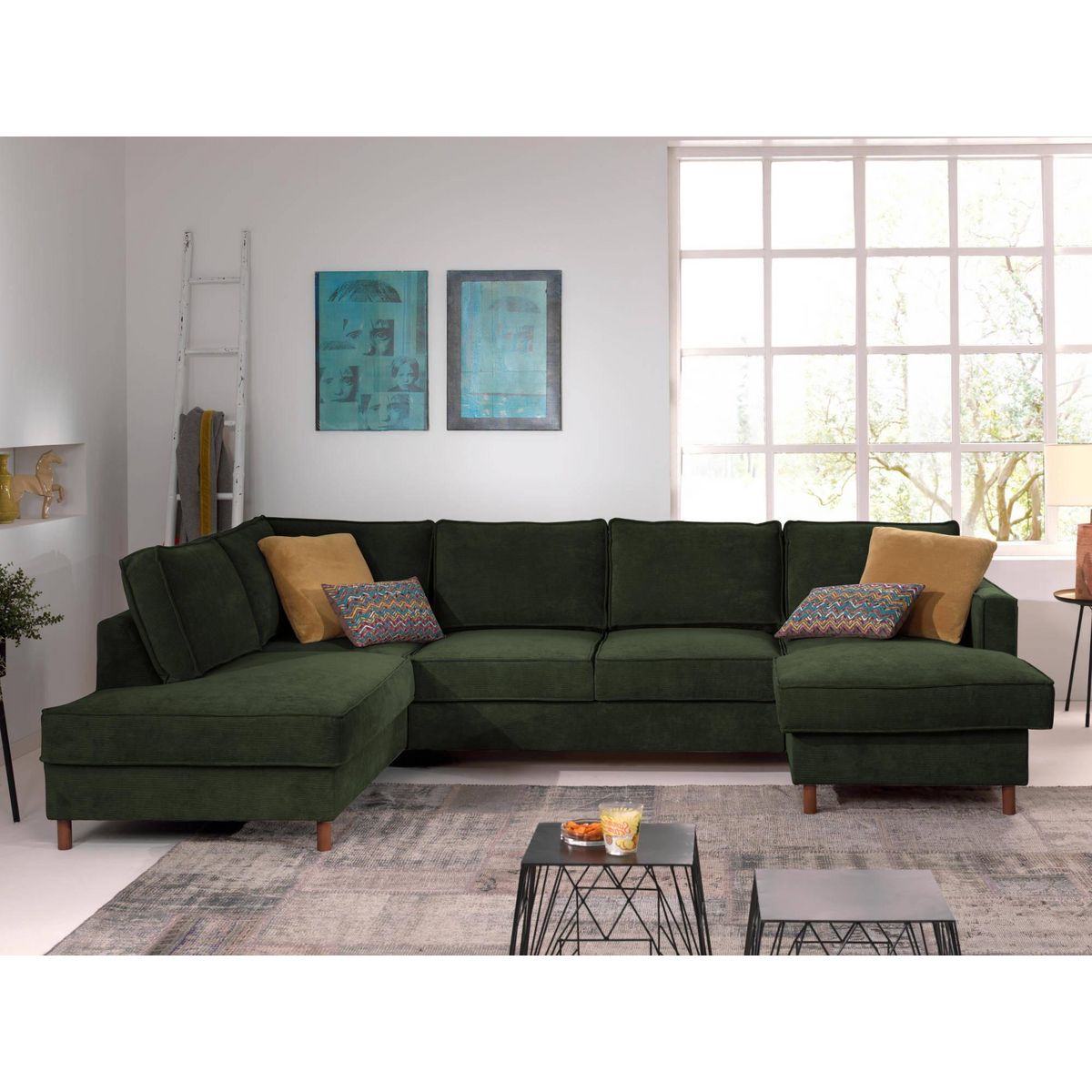 LISA DESIGN Jake - canapé panoramique d'angle gauche - convertible avec coffre - 7 places - en velours côtelé