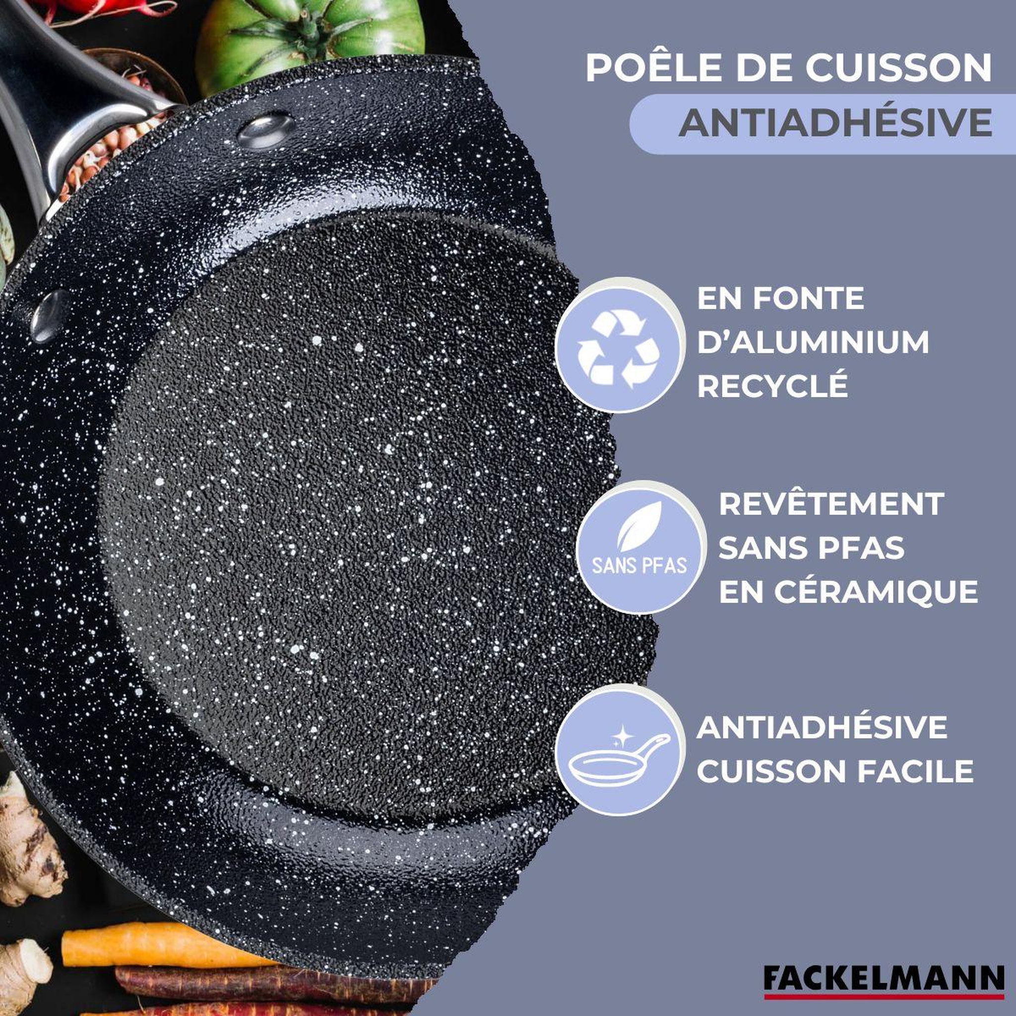 Voir la diapositive 4 : Fackelmann Poêle 20 cm fonte alu revêtement antiadhésif céramique sans pfas fackelmann
