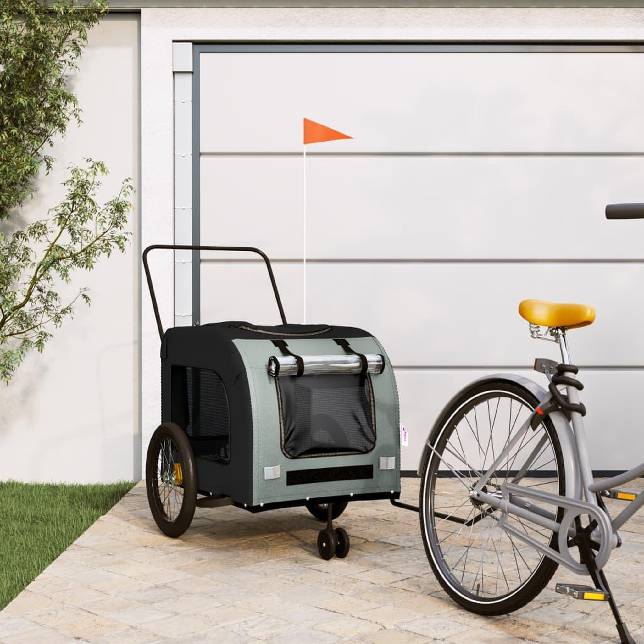 VIDAXL Remorque de velo pour animaux de compagnie noir et gris
