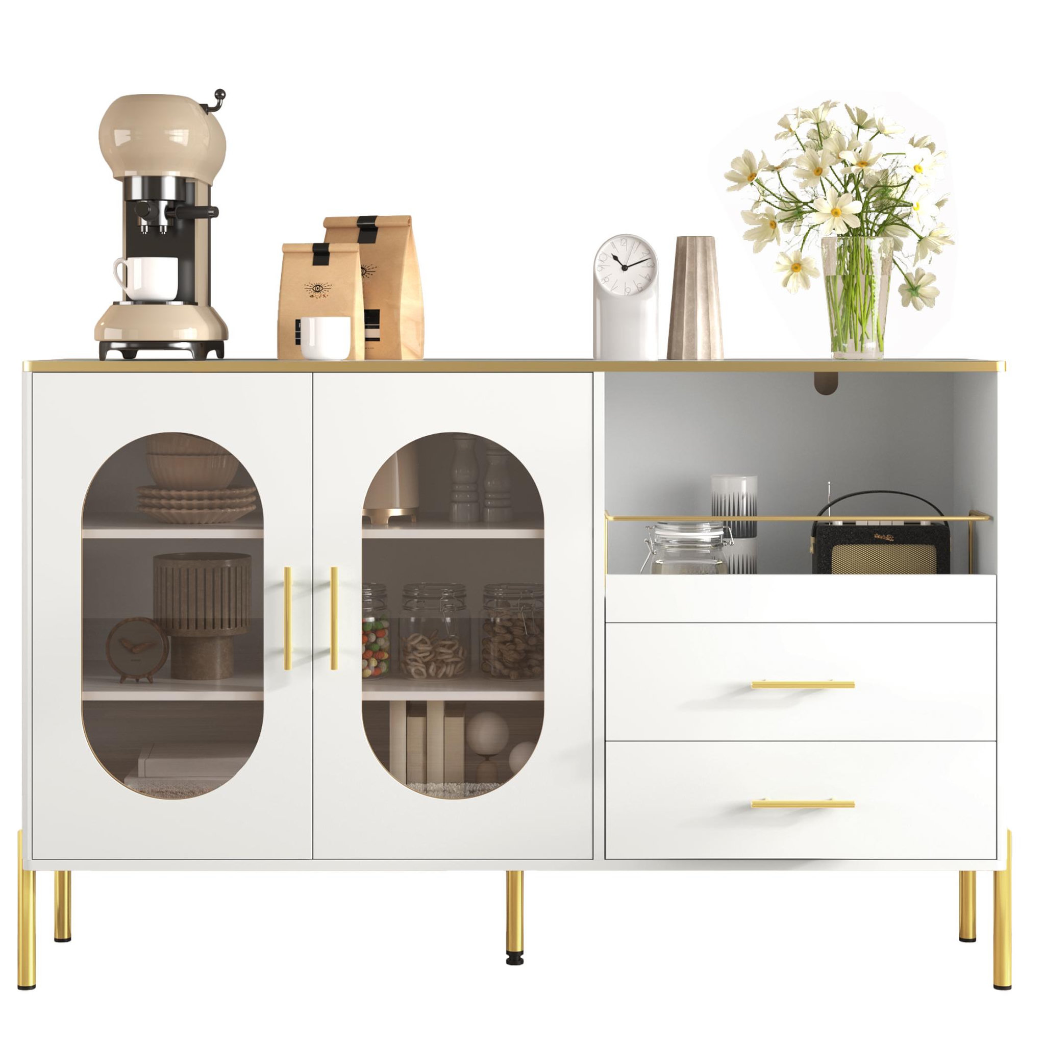 MERAX Buffet 2 porte(s) 2 tiroir(s) - 140 cm blanc mdf