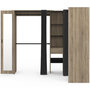 Voir la diapositive 3 : ID MARKET Dressing extensible d'angle MARLON 230 x 140 x 180 cm cm hêtre avec penderies + étagères + miroir + rideaux noirs
