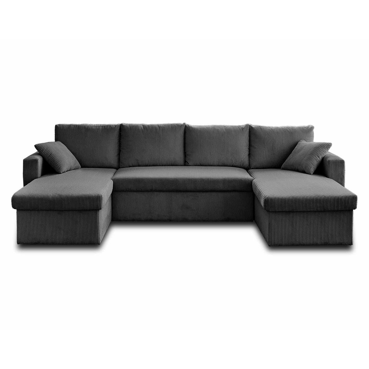 BEST MOBILIER Cyrus - canapé panoramique en u - 7 places - convertible avec coffre - en velours côtelé