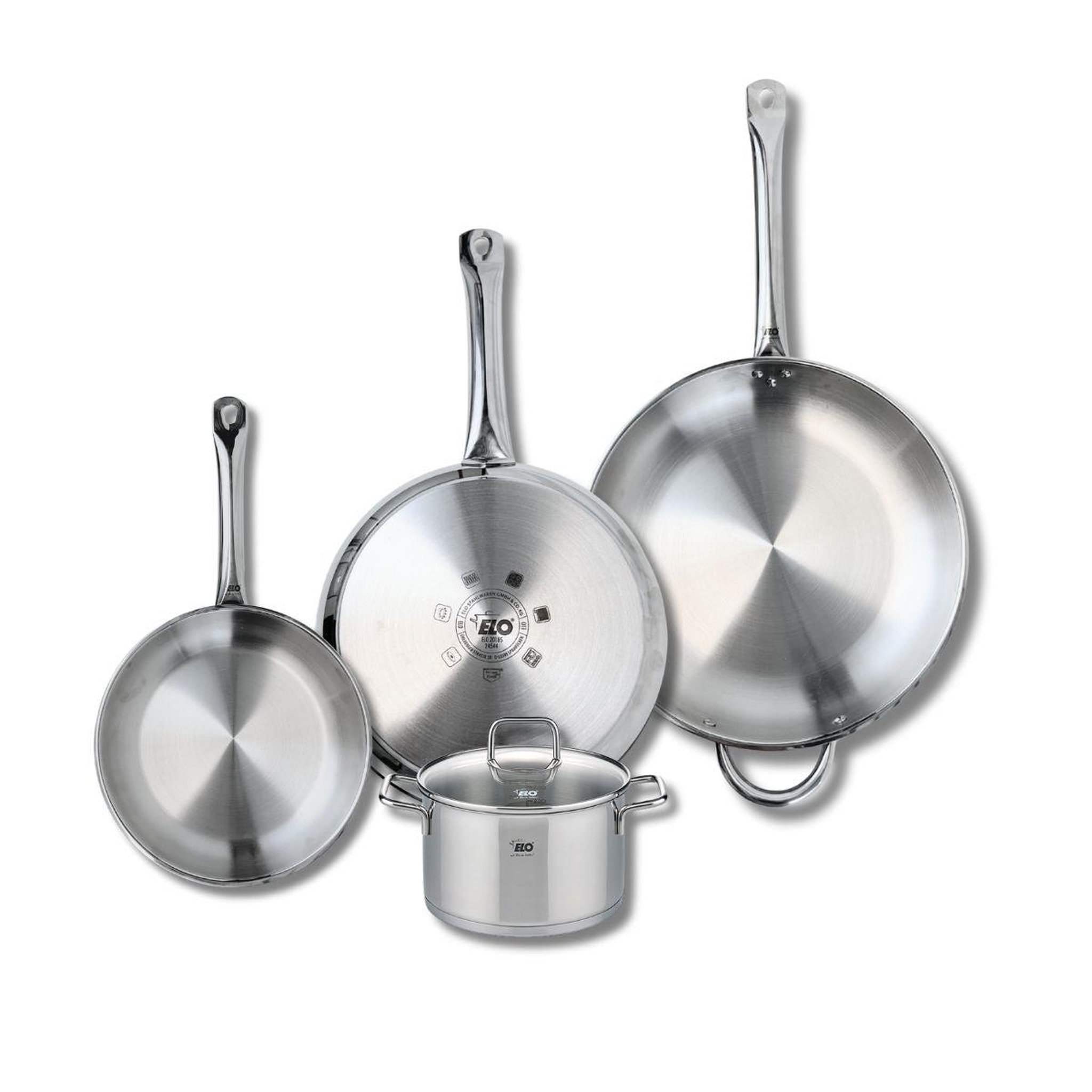ELO Ensemble de 3 poêles de cuisson 24, 28 et 32 cm et 1 faitout 16 cm elo profi citrin