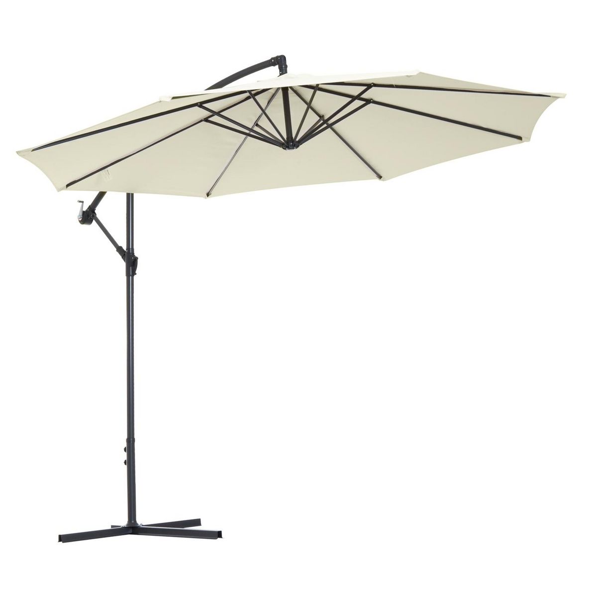 OUTSUNNY Parasol déporté octogonal inclinable rabattable diamètre 3 m parasol de jardin avec pied en croix crème