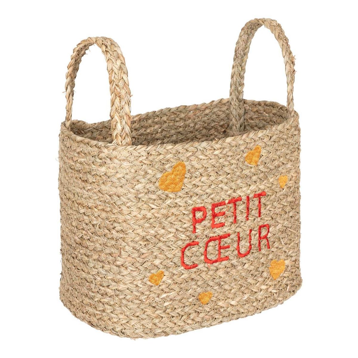 ATMOSPHERA Lot de 3 paniers en osier assortis motifs cœur - Beige