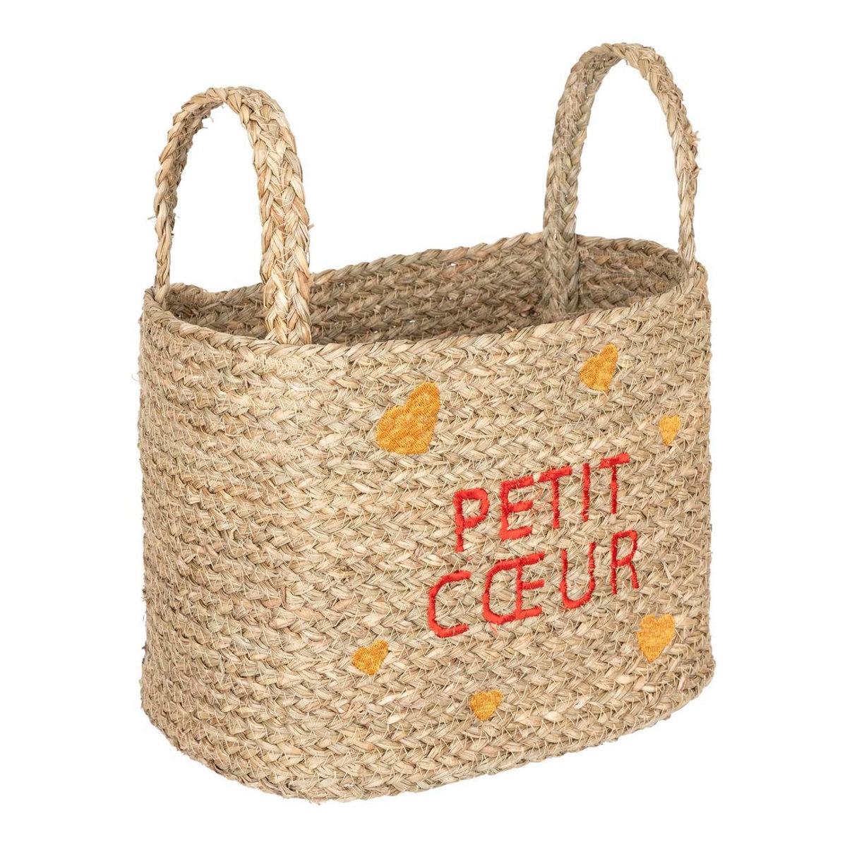 ATMOSPHERA Lot de 3 paniers en osier assortis motifs cœur - Beige