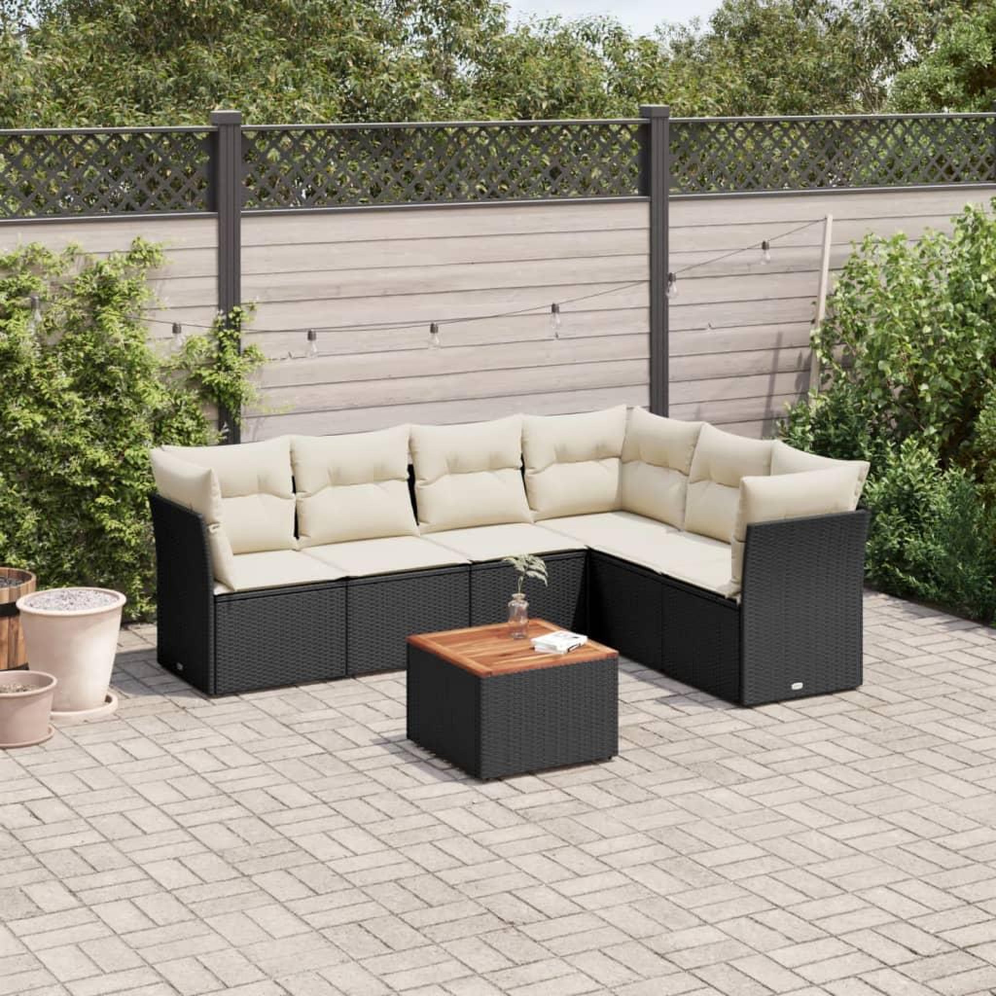 VIDAXL Salon de jardin 7 pcs avec coussins noir resine tressee
