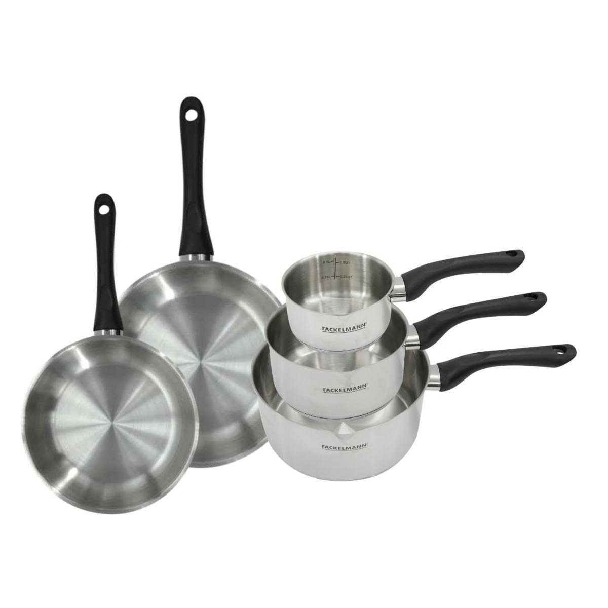 Fackelmann Set 2 poêles 20 et 24 cm et 3 casseroles 12 16 et 20 cm en inox Fackelmann Geneva