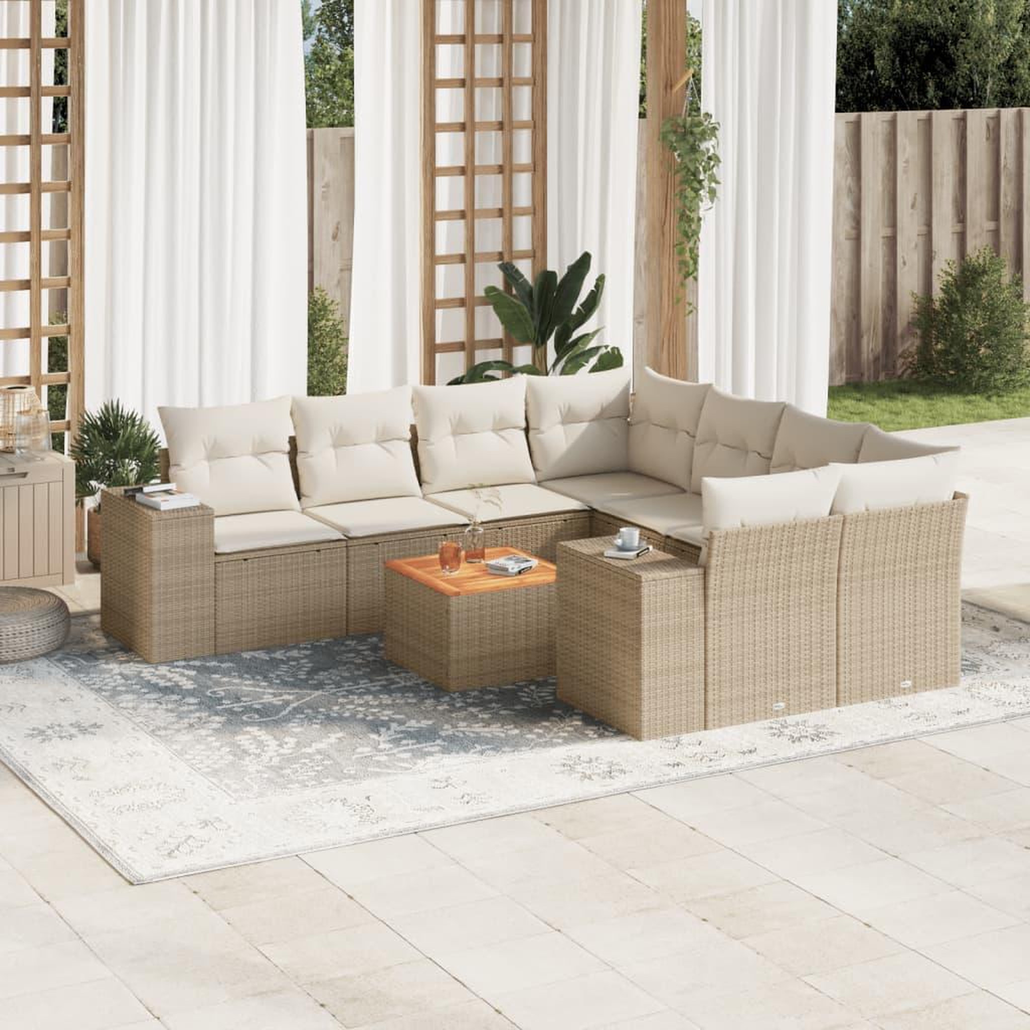 VIDAXL Salon de jardin avec coussins 9 pcs beige resine tressee
