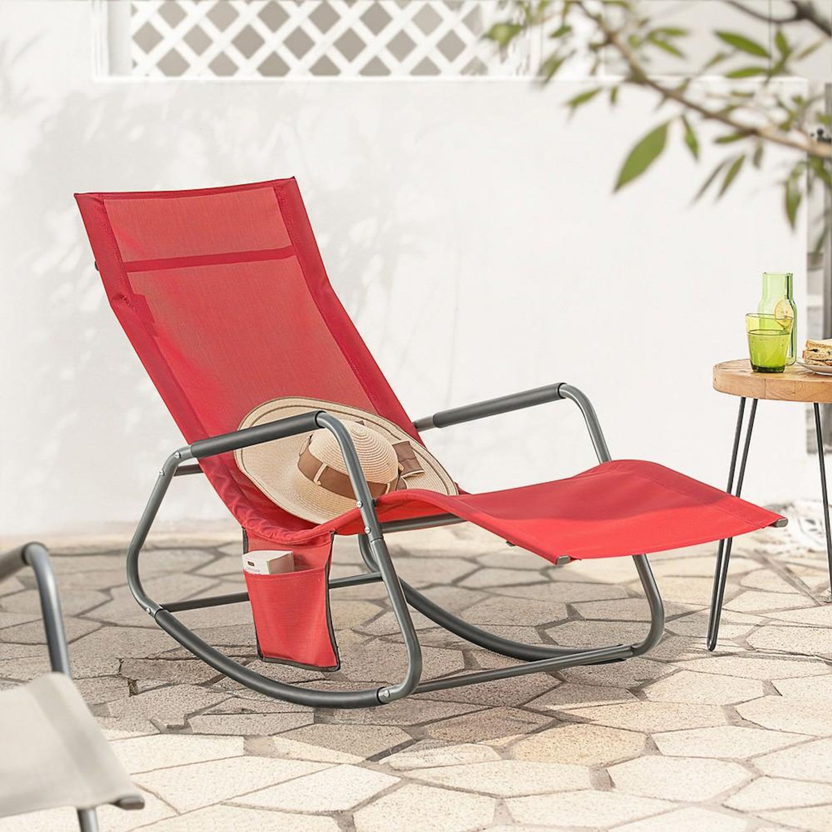 SOBUY SoBuy - Fauteuil À Bascule De Jardin avec poche latérale - Moderne - OGS47