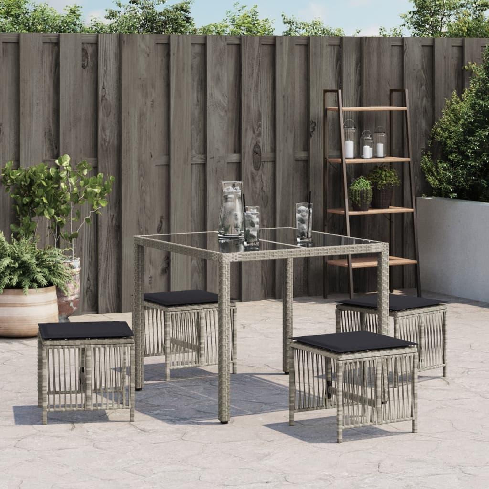 Voir la diapositive 3 : VIDAXL Tabourets de jardin et coussins lot de 4 gris clair 41x41x36 cm