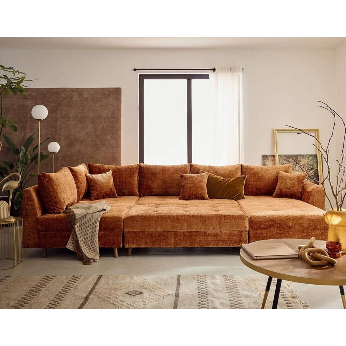 LISA DESIGN Rune - canapé panoramique d'angle gauche 7 places en velours texturé