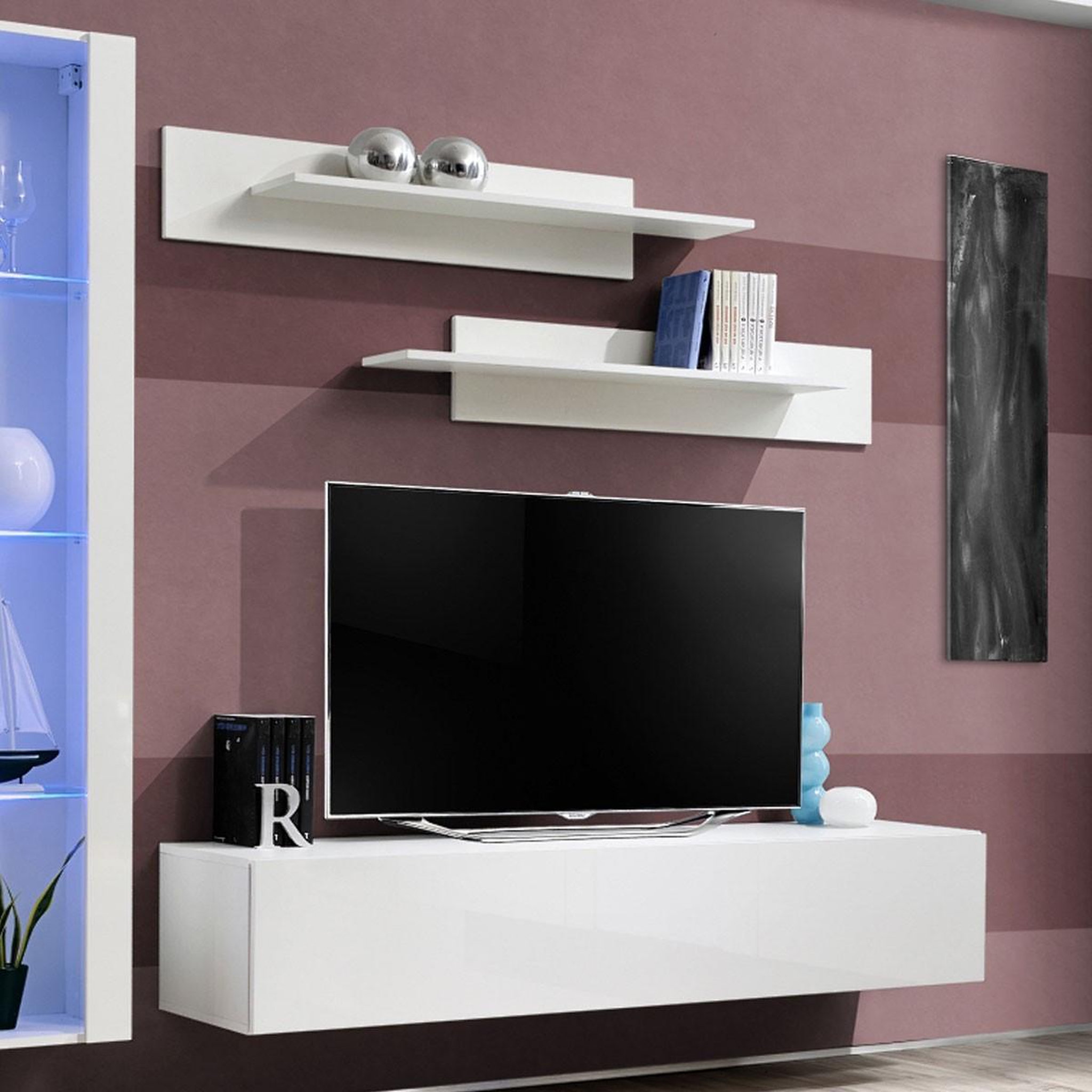 Voir la diapositive 3 : Paris Prix Ensemble meuble tv mural  fly g2  210cm blanc