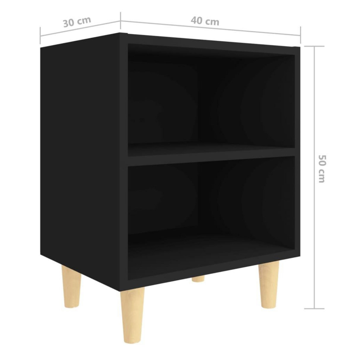 VIDAXL Table de chevet avec pieds en bois massif Noir 40x30x50 cm