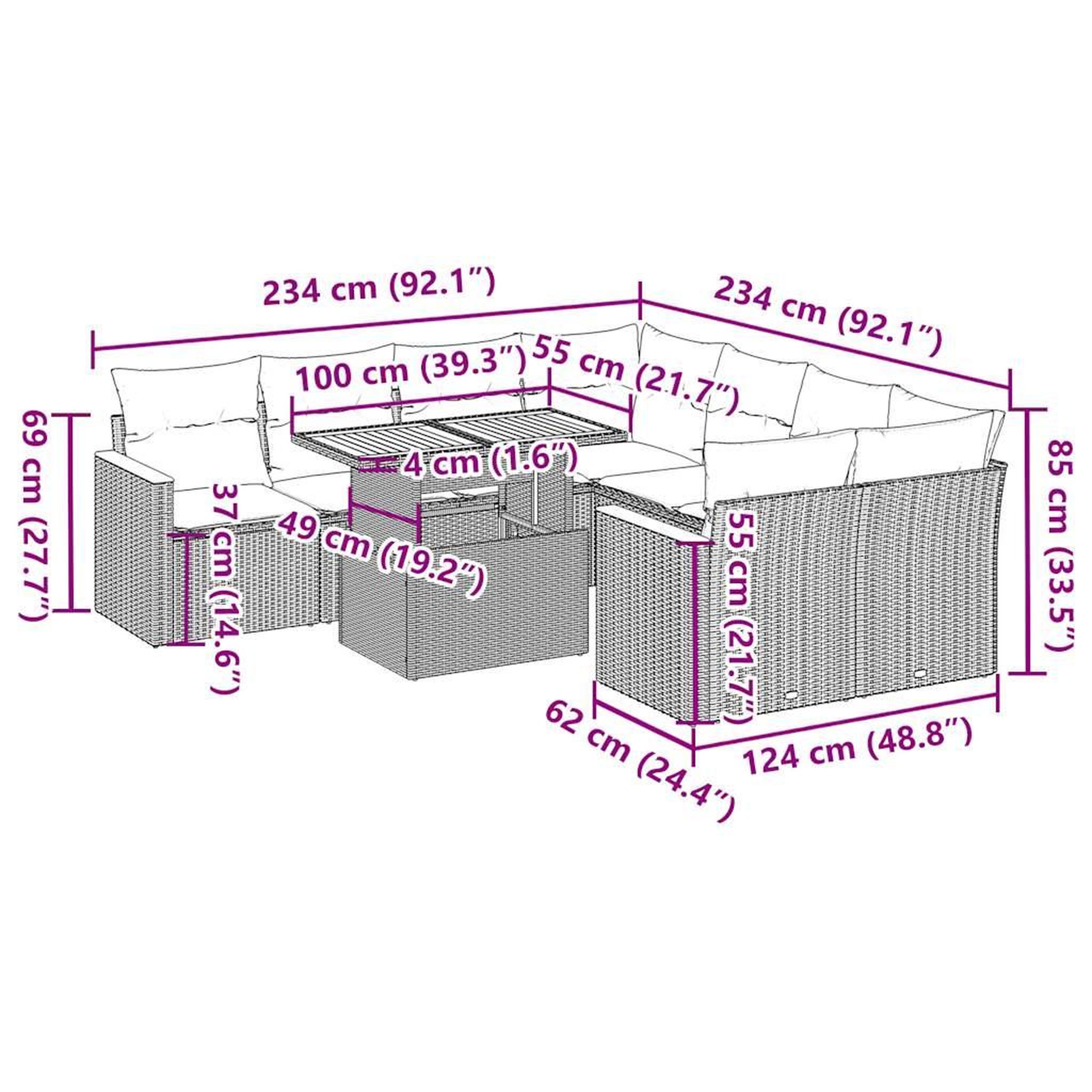 Voir la diapositive 6 : VIDAXL Salon de jardin avec coussins 9 pcs noir resine tressee acacia