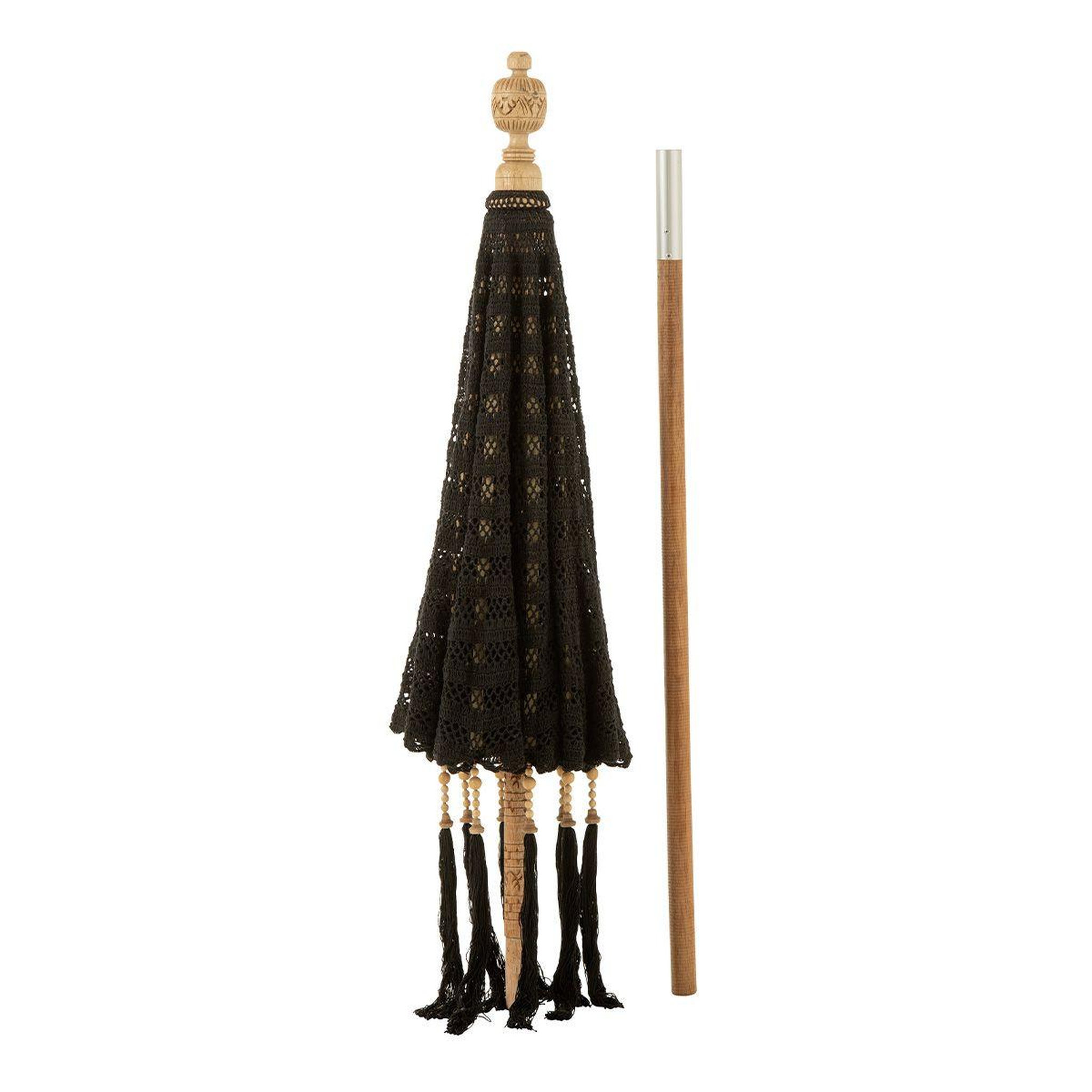 Voir la diapositive 2 : J-LINE Parasol avec pompons  clark  253cm noir