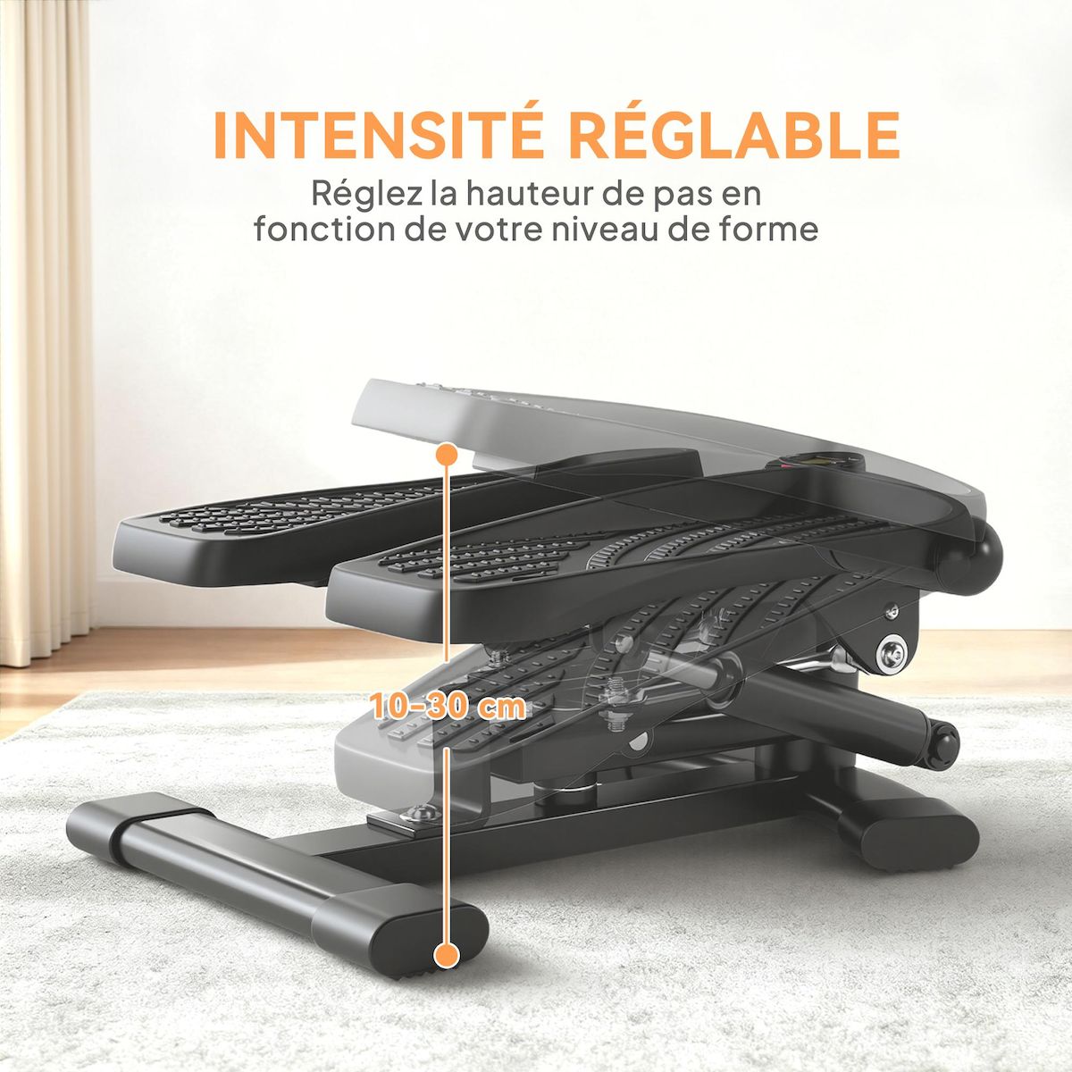 HOMCOM Mini stepper Fitness disque de torsion 2 en 1 - écran LCD multifonction, hauteur réglable