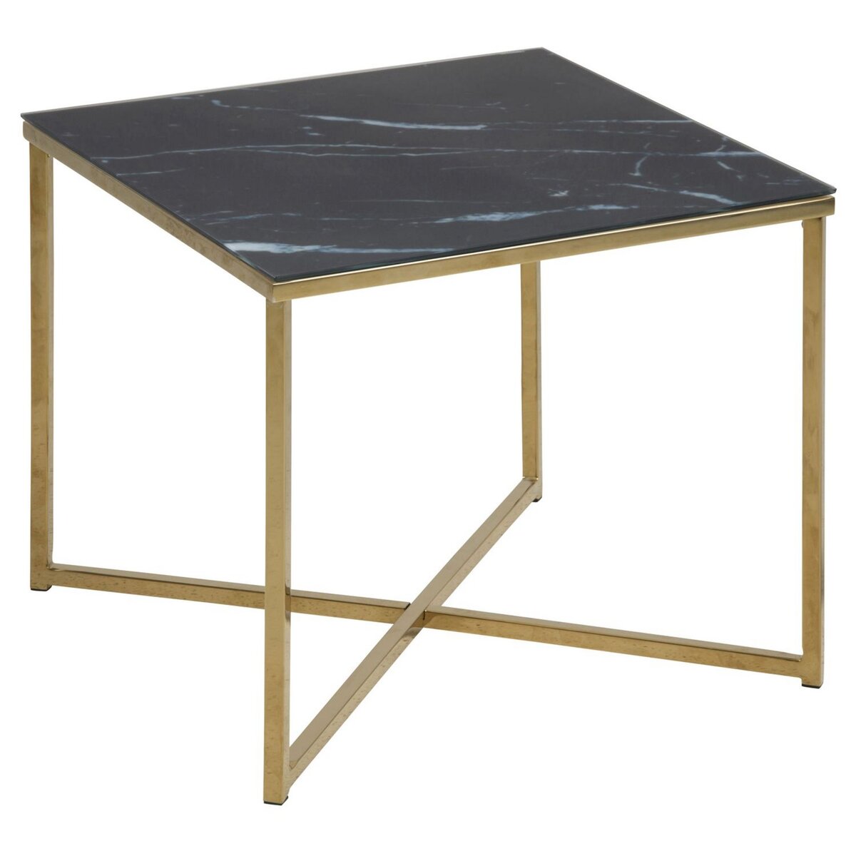 TOILINUX Table d'appoint carré en verre et métal - Noir