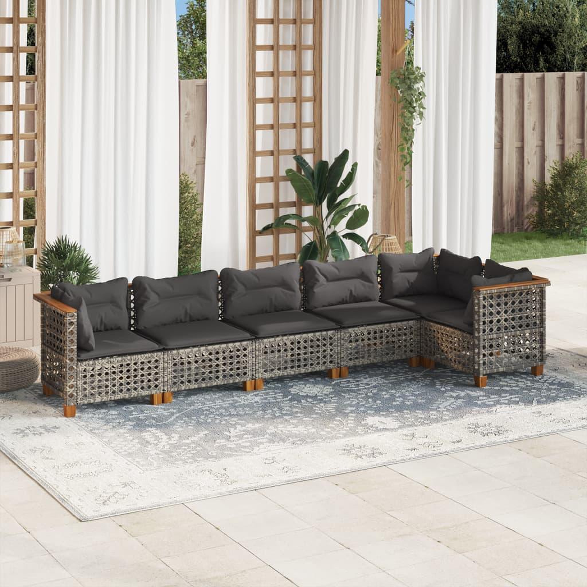 VIDAXL Salon de jardin 6 pcs avec coussins gris resine tressee