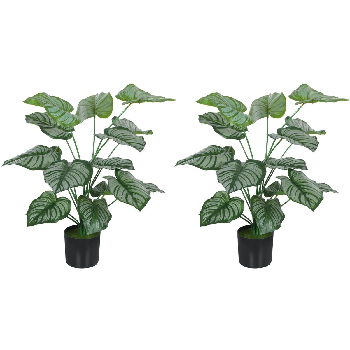 HOMCOM Lot de 2 plantes artificielles H.65cm 18 feuilles par plante pots inclus
