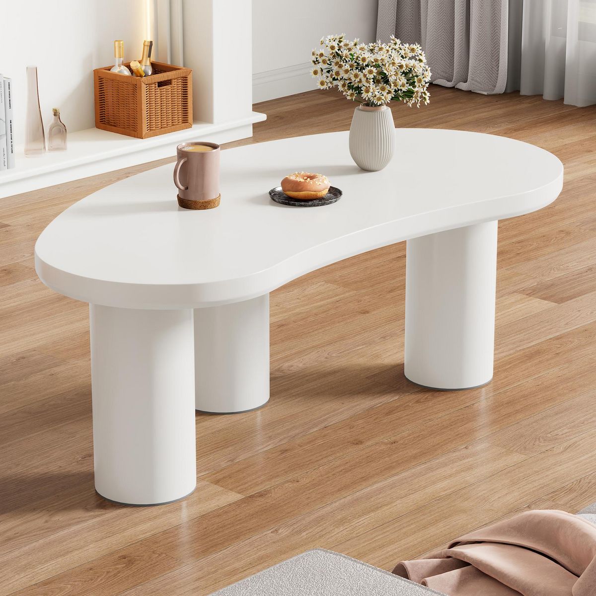 MERAX Table Basse Forme Irrégulière En Demi-lune Blanc