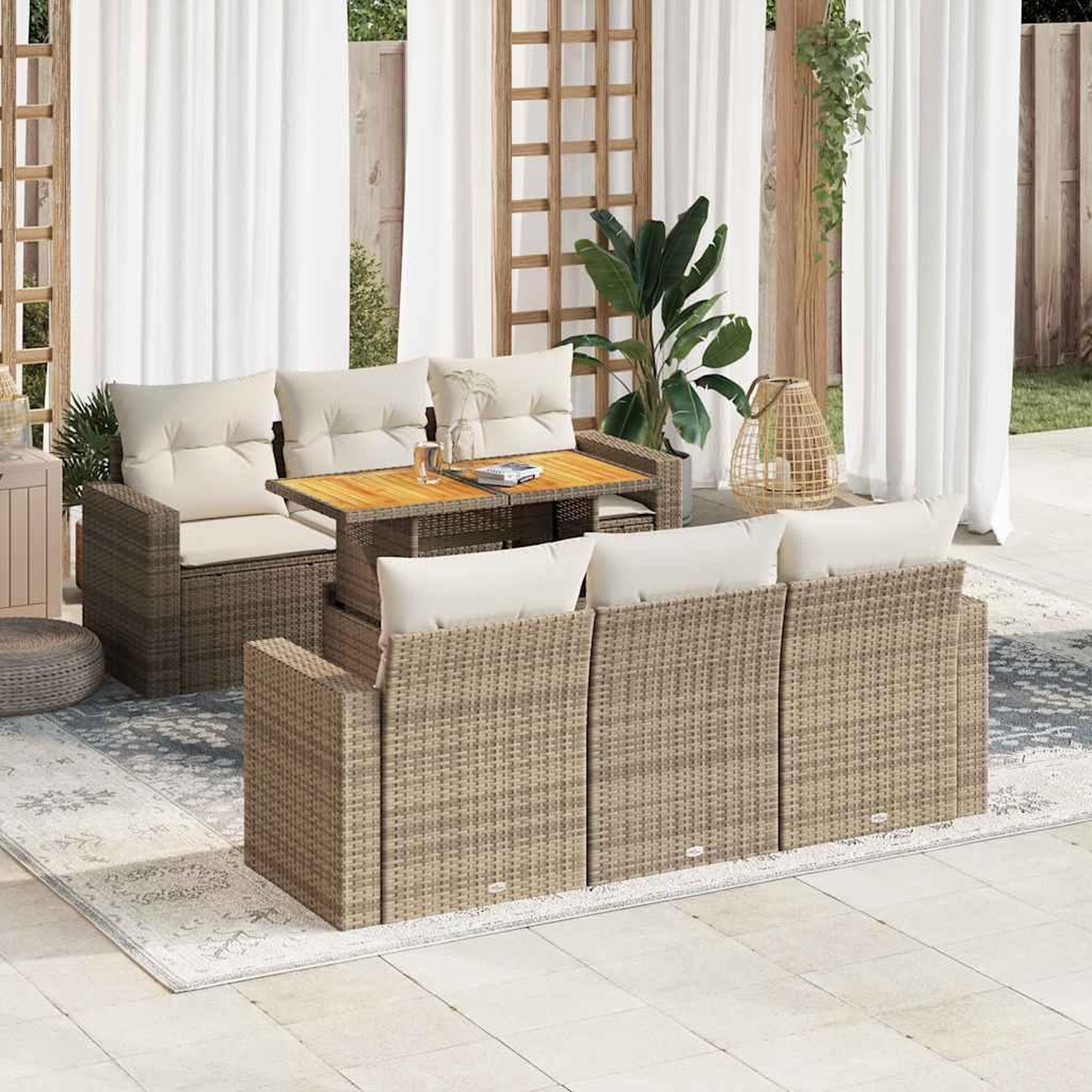 VIDAXL Salon de jardin avec coussins 7 pcs beige resine tressee
