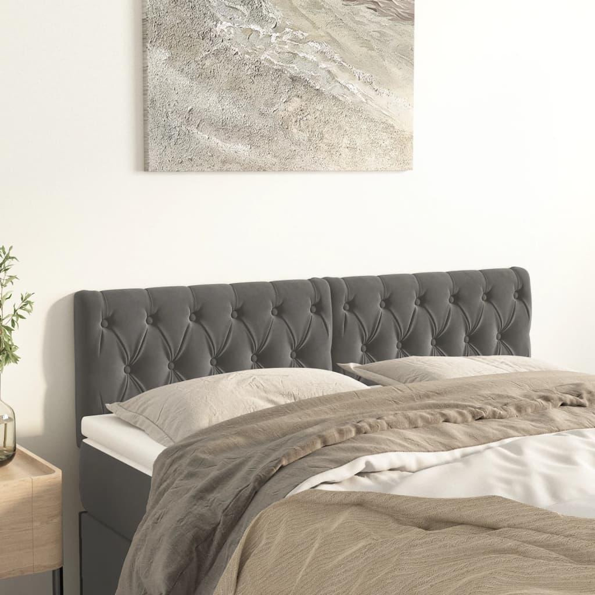 Voir la diapositive 1 : VIDAXL Tetes de lit 2 pcs Gris fonce 72x7x78/888 cm Velours