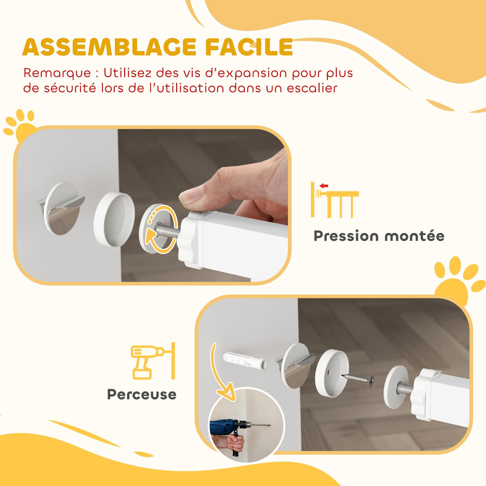 Voir la diapositive 6 : PAWHUT Barrière de sécurité chien largeur réglable 76-103 cm acier blanc