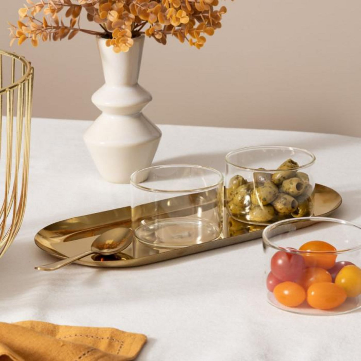 SECRET DE GOURMET Service Apéritif 4 Pièces  Automne  30cm Or