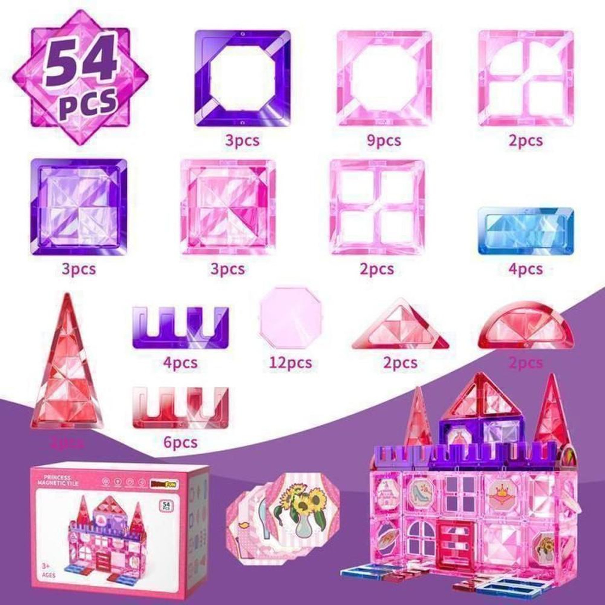 Voir la diapositive 3 : Ensemble de blocs de construction magnétiques 54 pièces multicolores pour enfants 3 à 8 ans, compatibles