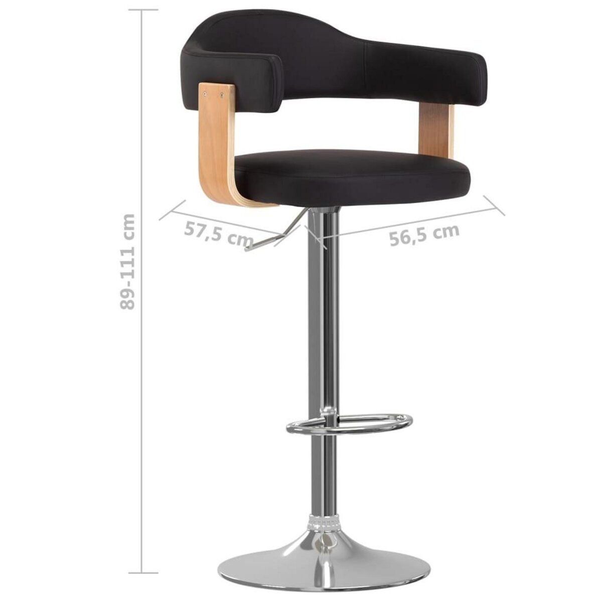 VIDAXL Tabourets de bar lot de 2 noir bois courbe et similicuir