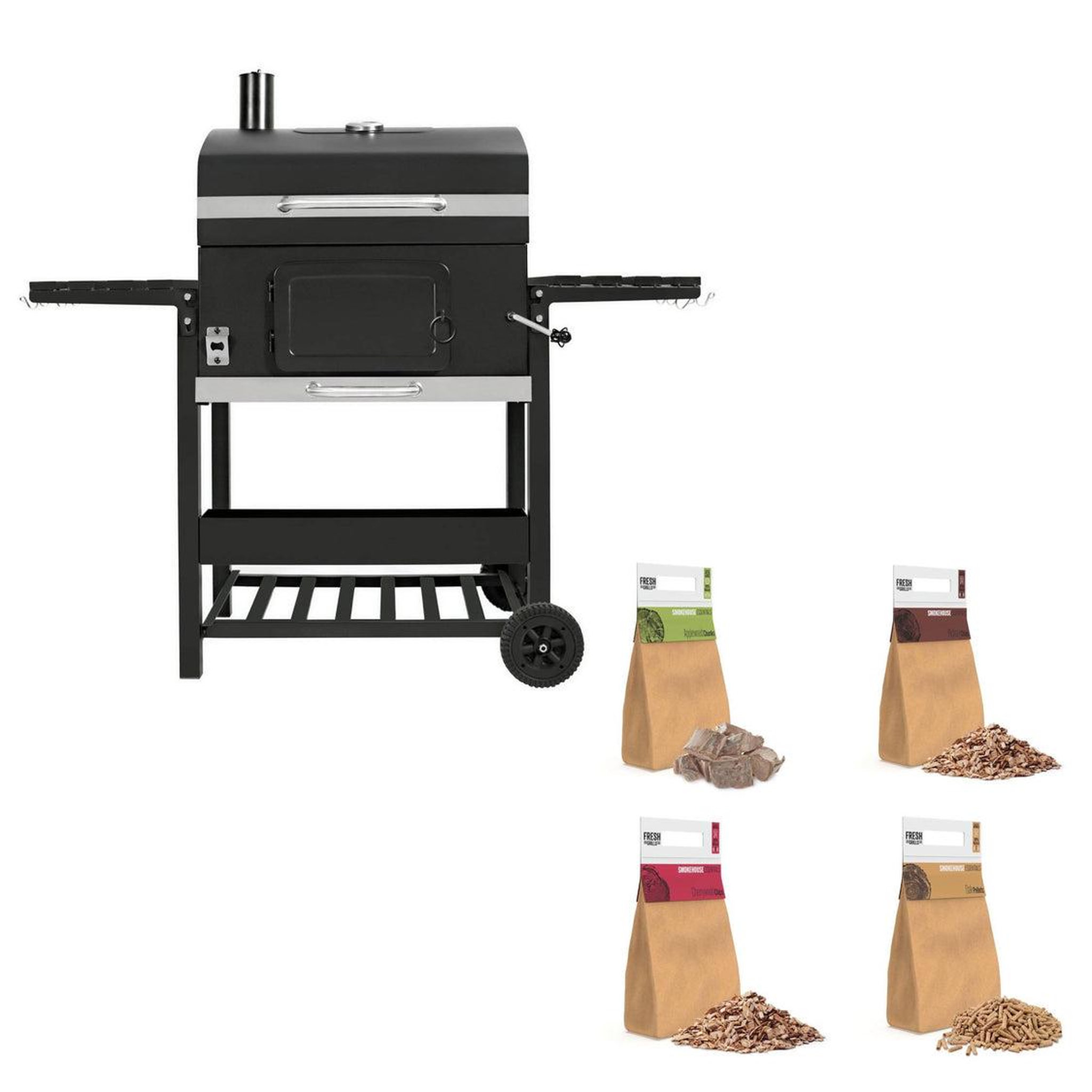 MONSTERSHOP Barbecue au charbon fumoir xl avec bois de fumage