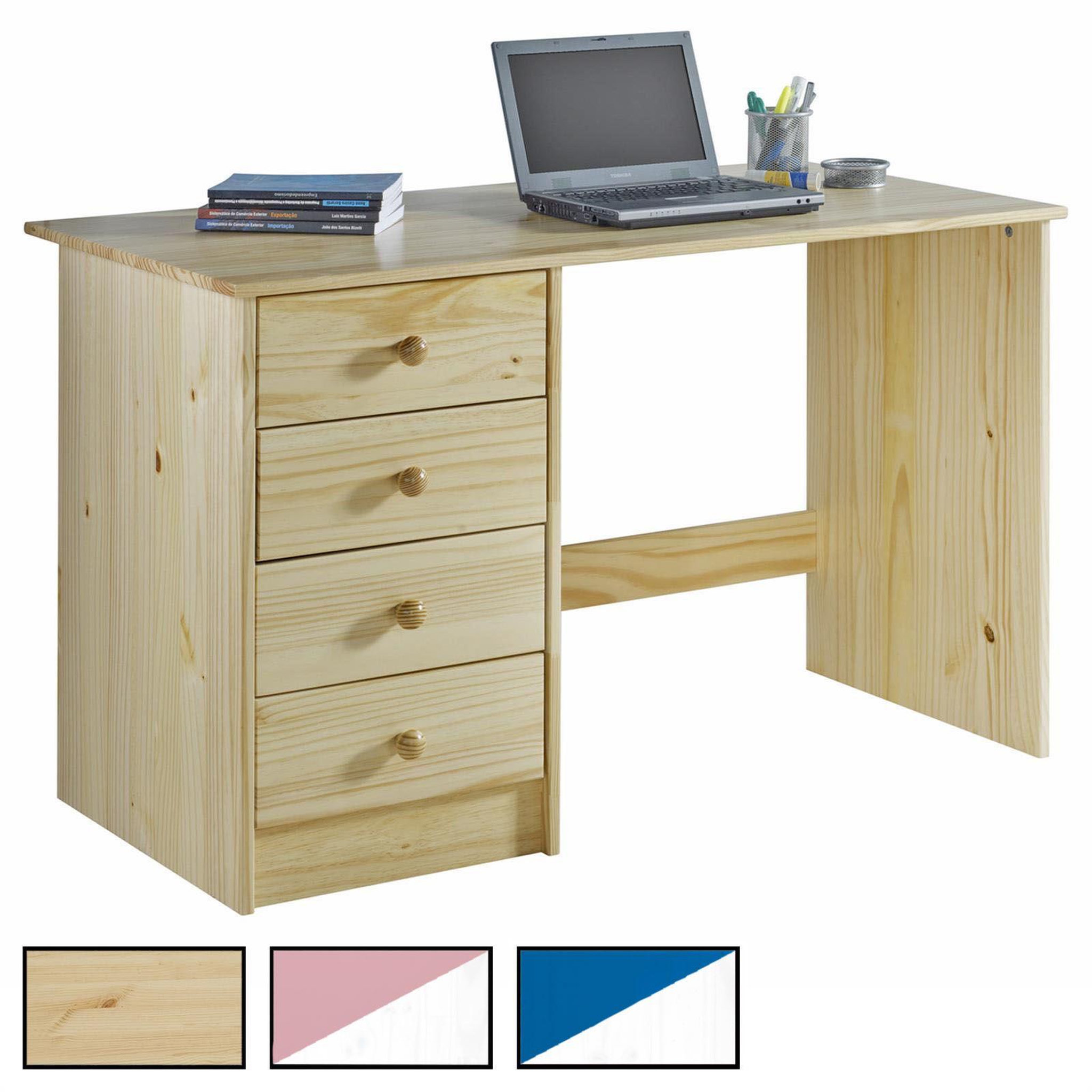 IDIMEX Bureau en pin ARNE avec 4 tiroirs. Coloris disponibles : Bicolore