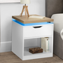 Voir la diapositive 2 : ID MARKET Lot de 2 tables de chevet LUNA à LEDS 1 tiroir avec niche blanc et plateau effet bois