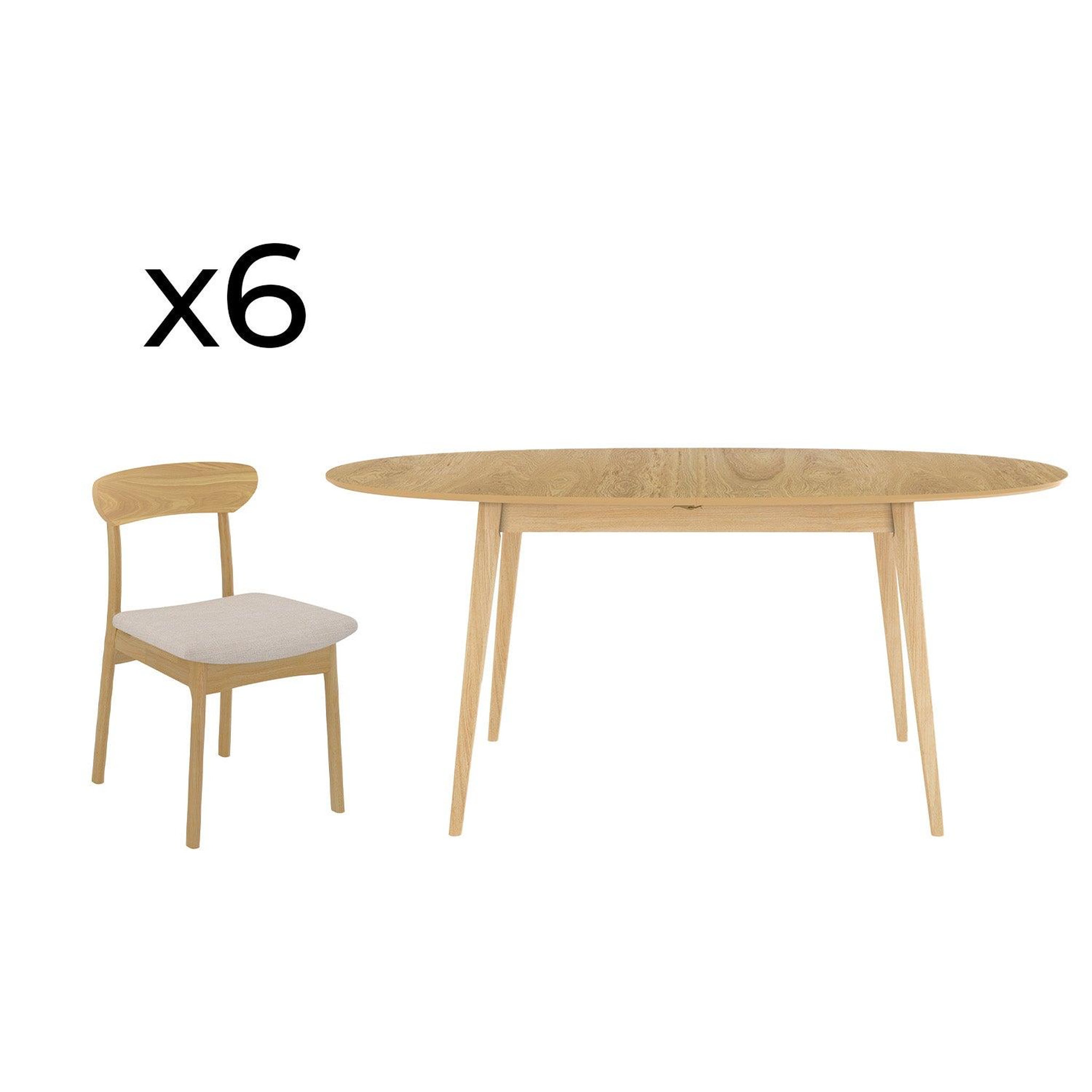 Voir la diapositive 1 : MAISON PAVANE Table et chaises en bois clair 6 personnes-eddy