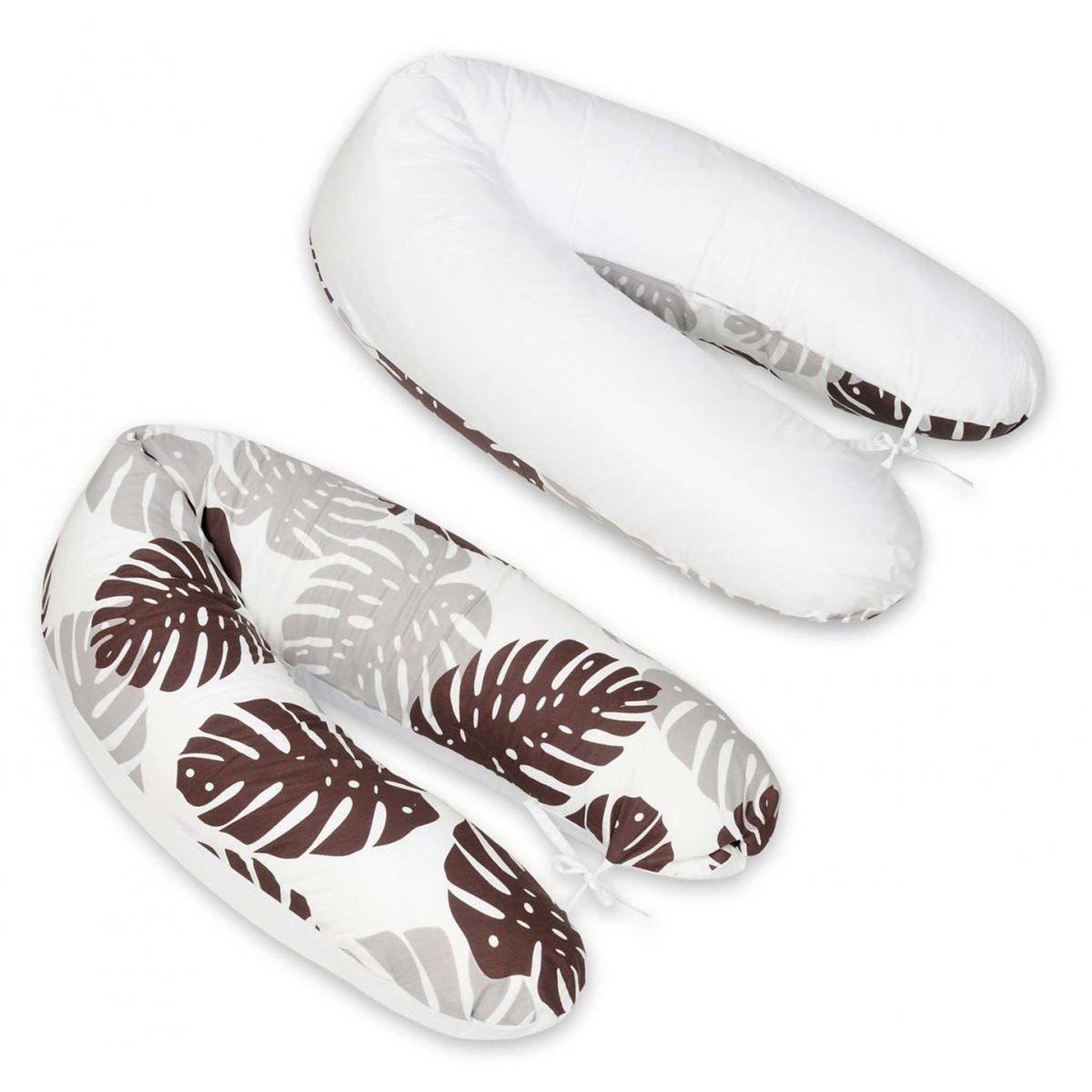 VELINDA Coussin maternité pre/post natal usages multiples Feuilles grises et marrons – blanc