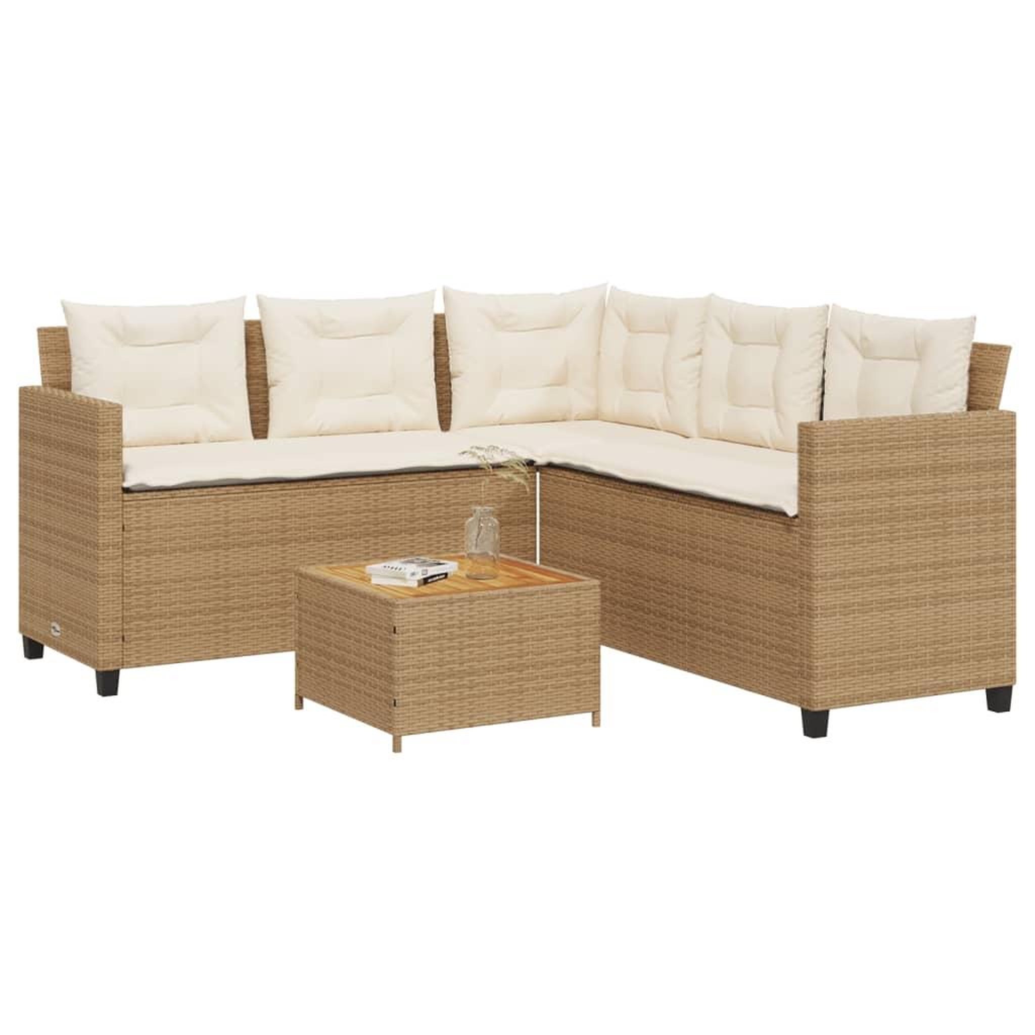 VIDAXL Canape de jardin avec table et coussins en forme de L beige
