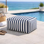 Voir la diapositive 2 : CONCEPT USINE Pouf d'extérieur rayé bleu déperlant et anti-UV – 55x65x35 cm POSITANO