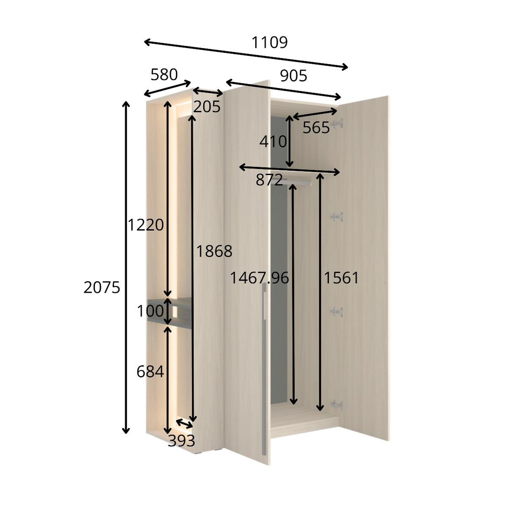 Voir la diapositive 6 : JLC KREATION Vestiaire d'entrée moderne en bois avec miroir 110cm orelia